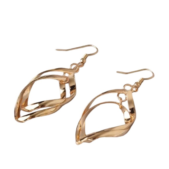 Shiny Gold Twisted Drop Earrings - Picture 2 of 5